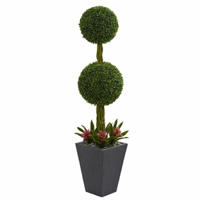 5' Double Boxwood Tree in Planter UV Res(Indoor/Outdoor) Faux Florals best price deals