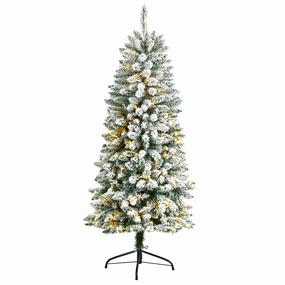 5 Flocked Slim Montreal Xmas Tree with 491 Tips and 150 LED Faux Florals cheap bouquet decor