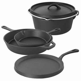 5-Piece Cast Iron Cookware Set with Dutch Oven Griddle and 2 Skillets Cookware online kitchen sale