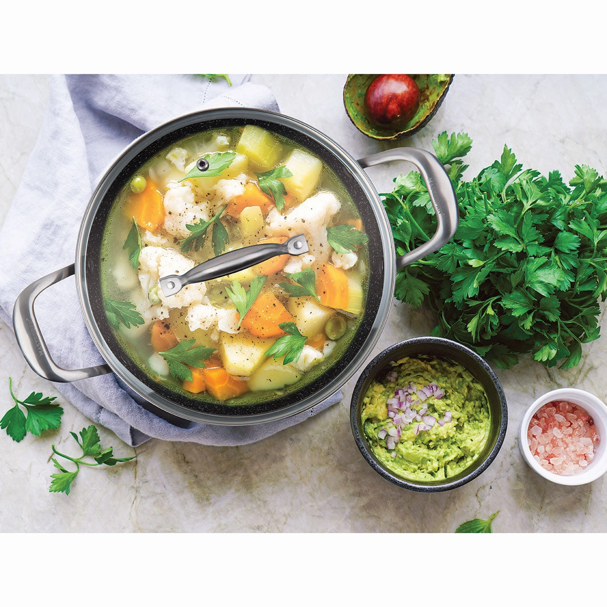 5 Qt. Stock Pot With Glass Lid Non-Stick Cast Aluminum Granite Look Finish, 9.5"