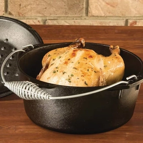 5-Quart Seasoned Cast Iron Dutch Oven with Lid and Spiral Wire Handle Cookware online kitchen sale