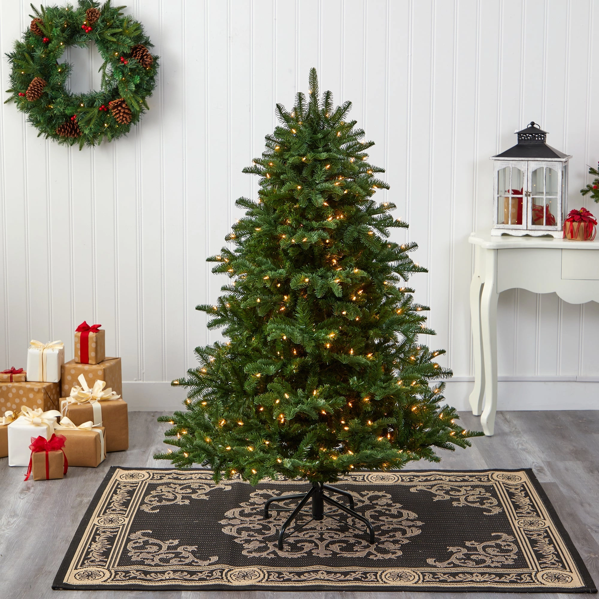 5 South Carolina Spruce Xmas Tree w/300 Lights and 1370 Tps Faux Florals cheap bouquet decor