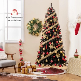 6/7 FT Artificial Christmas Tree with Bendable Top Section and Warm Light-7 ft Faux Florals home florals discount
