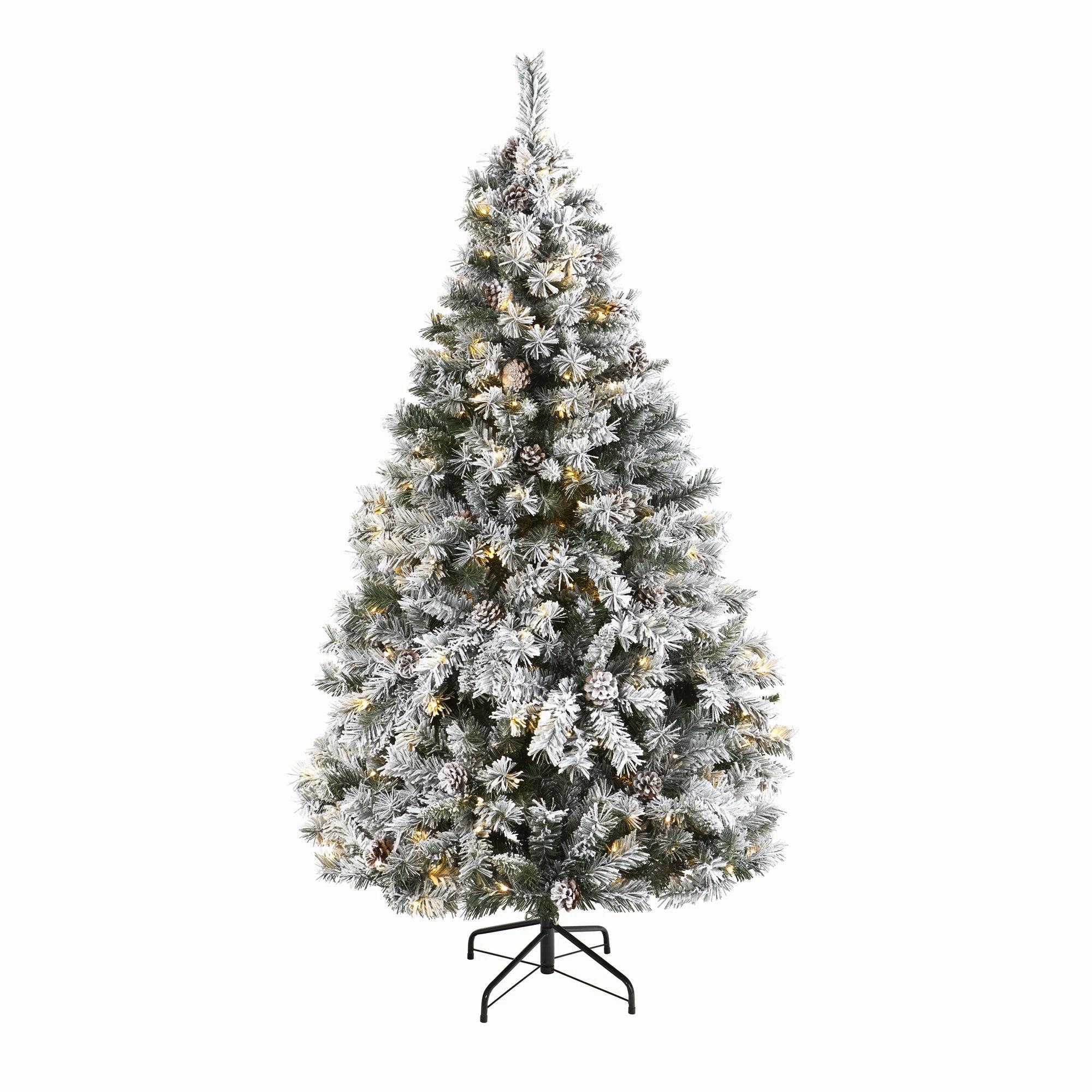 6' Flocked White Christmas Tree w/Pinecones 250 LED 628 Tips Faux Florals best price deals