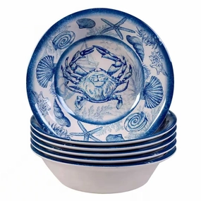6-Piece Dinner Bowl Set with Blue White Ocean Sea Shells Crab Starfish Pattern Cooking Tools & Accessories buy more save more