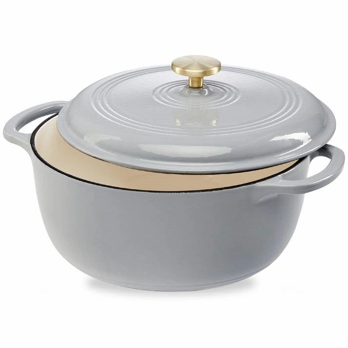 6 Quart Large Light Grey Enamel Cast-Iron Dutch Oven Kitchen Cookware Cookware online kitchen sale