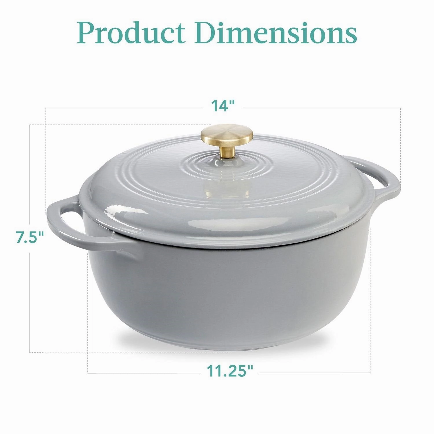 6 Quart Large Light Grey Enamel Cast-Iron Dutch Oven Kitchen Cookware