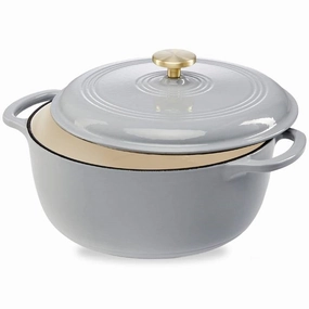 6 Quart Large Light Grey Enamel Cast-Iron Dutch Oven Kitchen Cookware Cookware online kitchen sale