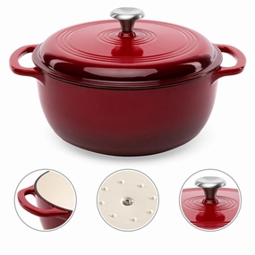 6 Quart Large Red Enamel Cast-Iron Dutch Oven Kitchen Cookware Cookware online kitchen sale