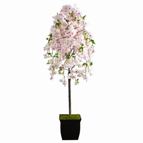 70" Cherry Blossom Artificial Tree in Black Metal Planter Faux Florals online special