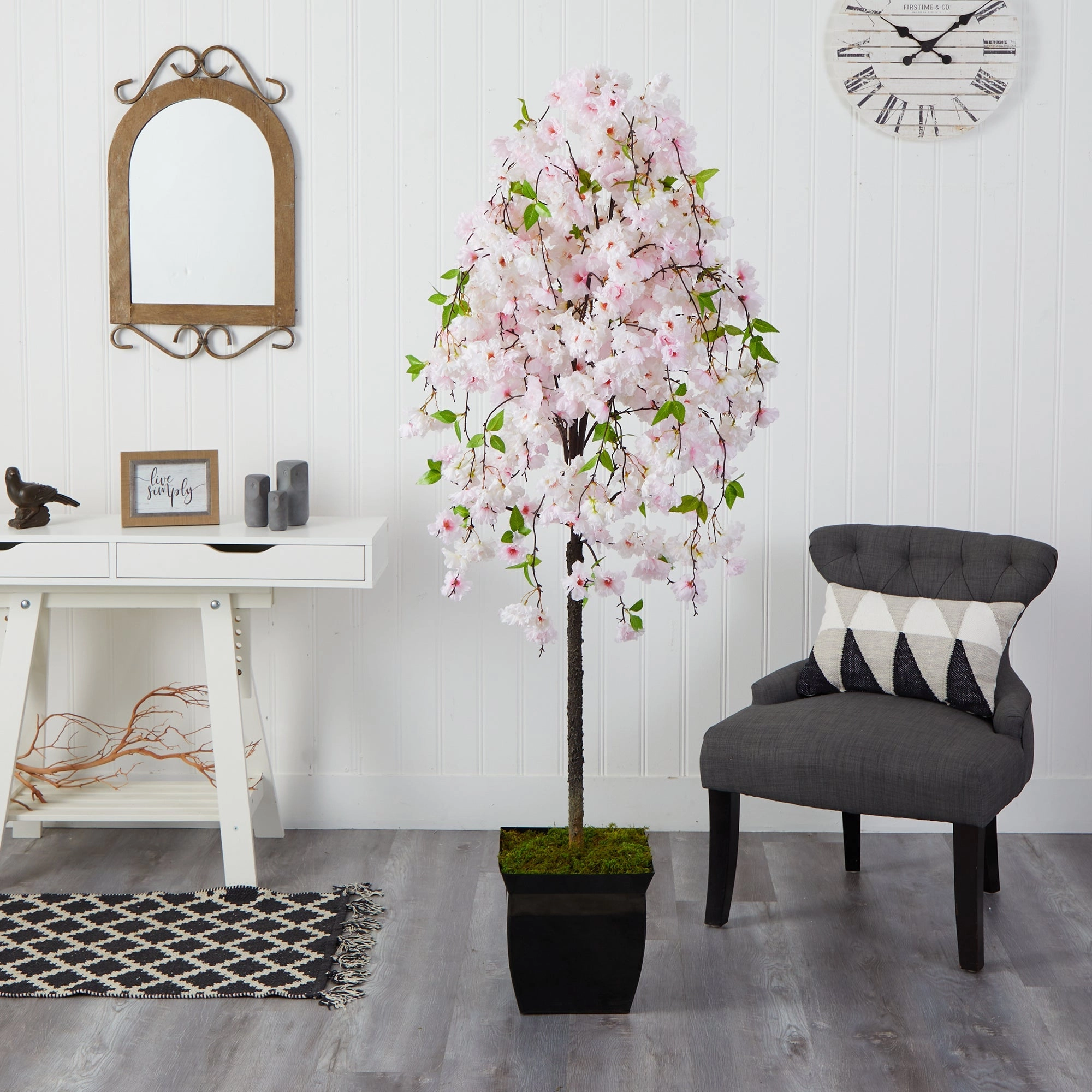 70" Cherry Blossom Artificial Tree in Black Metal Planter