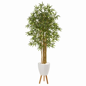 74" Multi Bambusa Bamboo Tree in Planter with Stand Faux Florals cheap bouquet decor