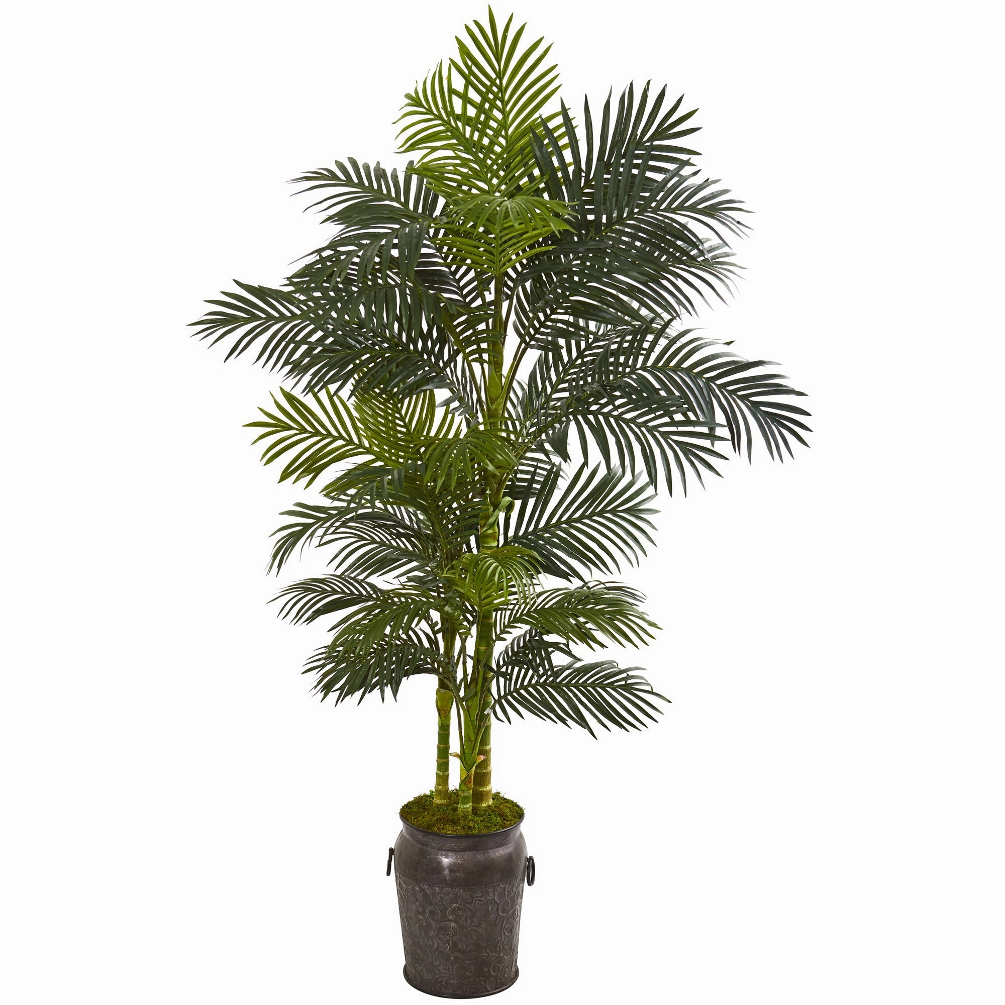7' Golden Cane Artificial Palm Tree in Metal Planter Faux Florals best price deals