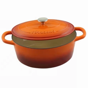 7-Quart Enameled Orange Sunburst Cast Iron Dutch Oven with Lid Cookware online kitchen sale