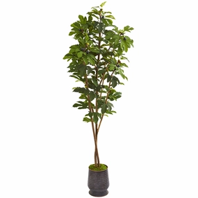 88" Fig Artificial Tree in Ribbed Metal Planter Faux Florals cheap bouquet decor