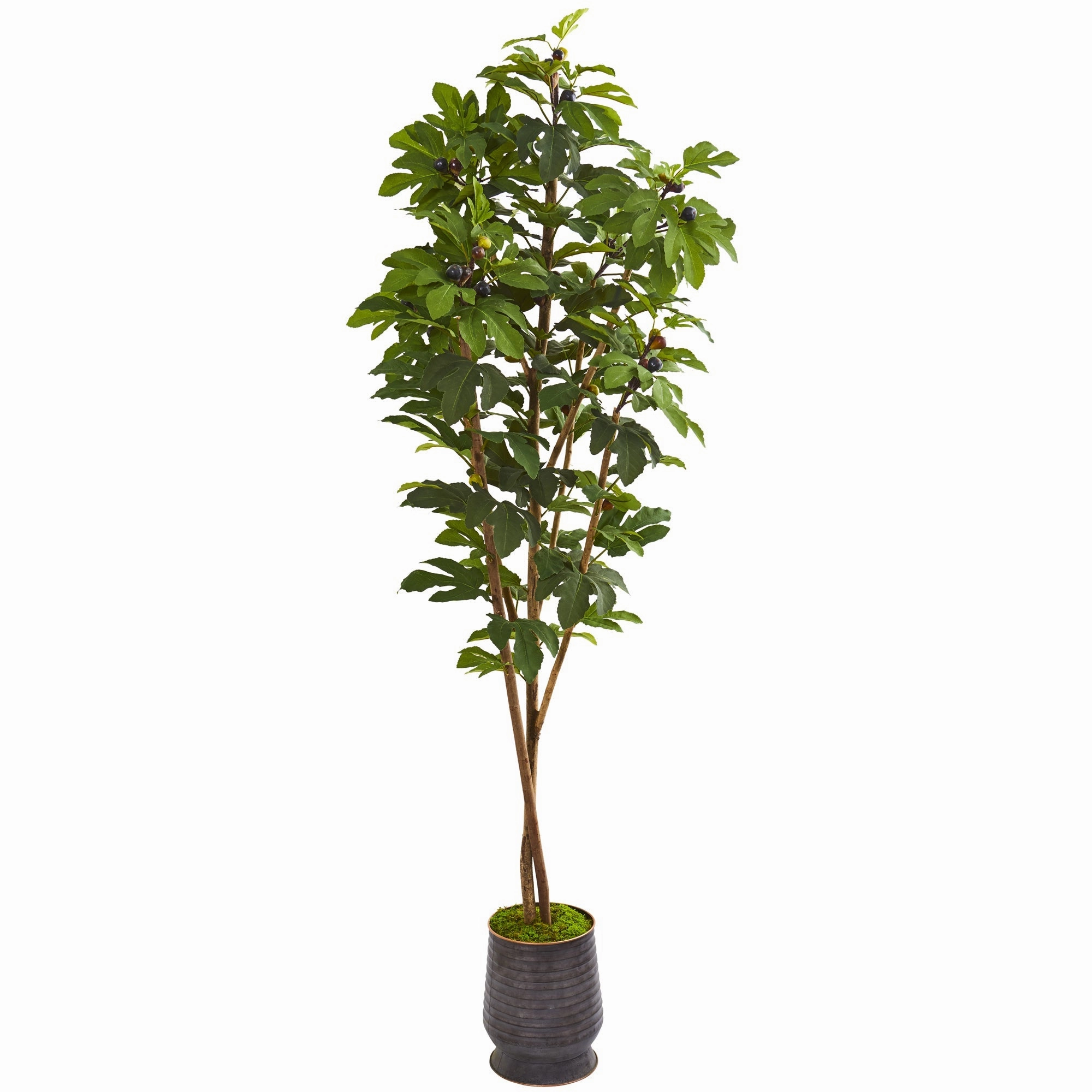 88" Fig Artificial Tree in Ribbed Metal Planter Faux Florals cheap bouquet decor