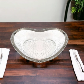 8" Mouth Blown Seeded Glass Heart Plate with Silver Rim Cooking Tools & Accessories outlet tools