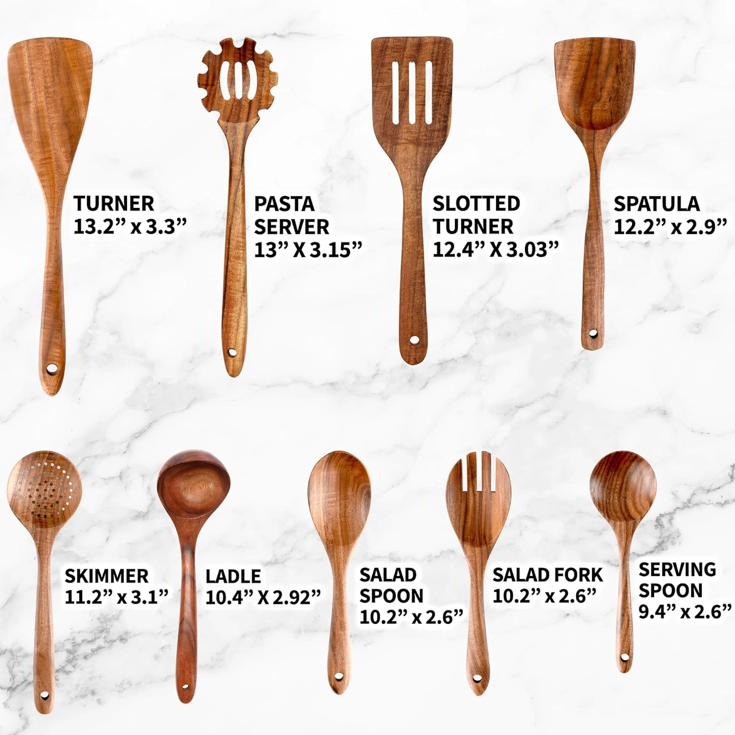 9-Piece Natural Teak Wooden Utensils for Cooking