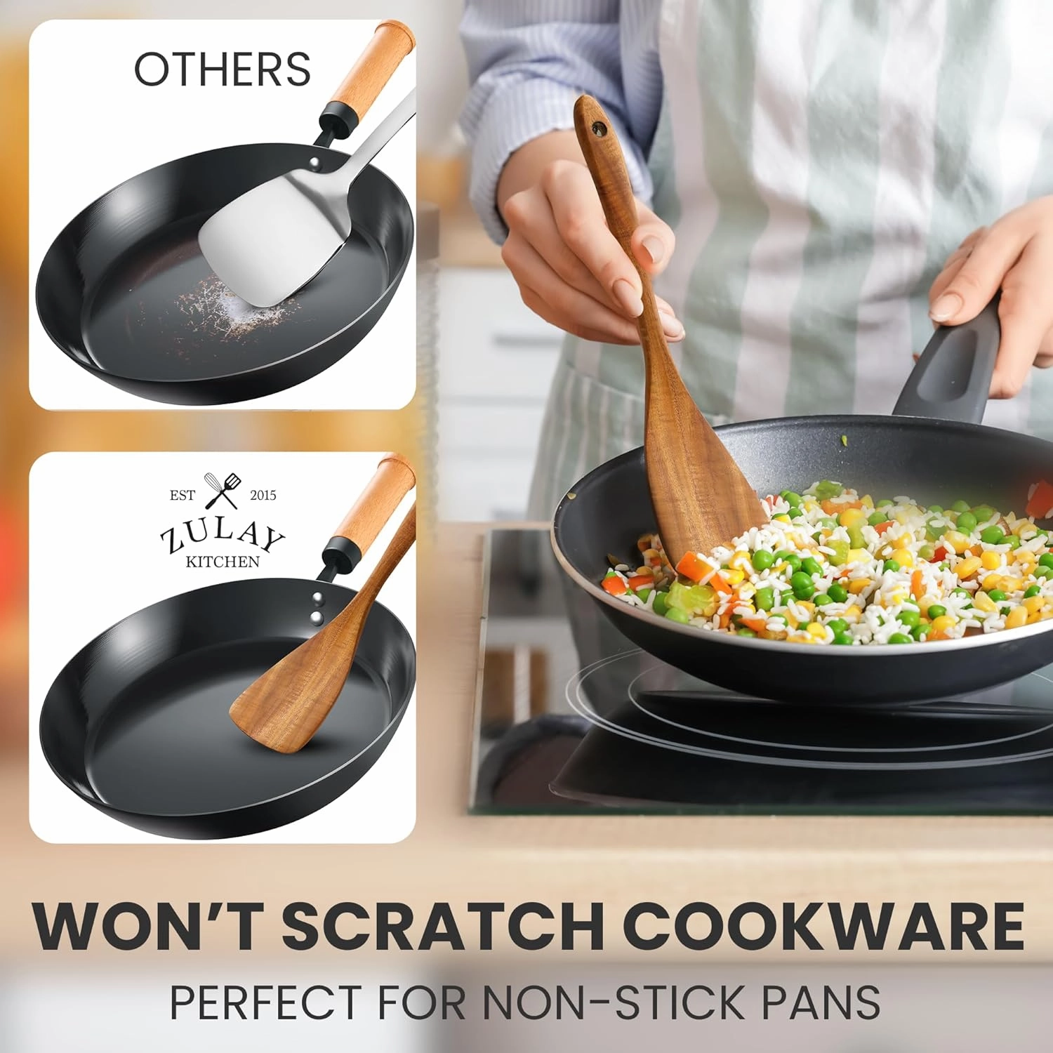 9-Piece Natural Teak Wooden Utensils for Cooking