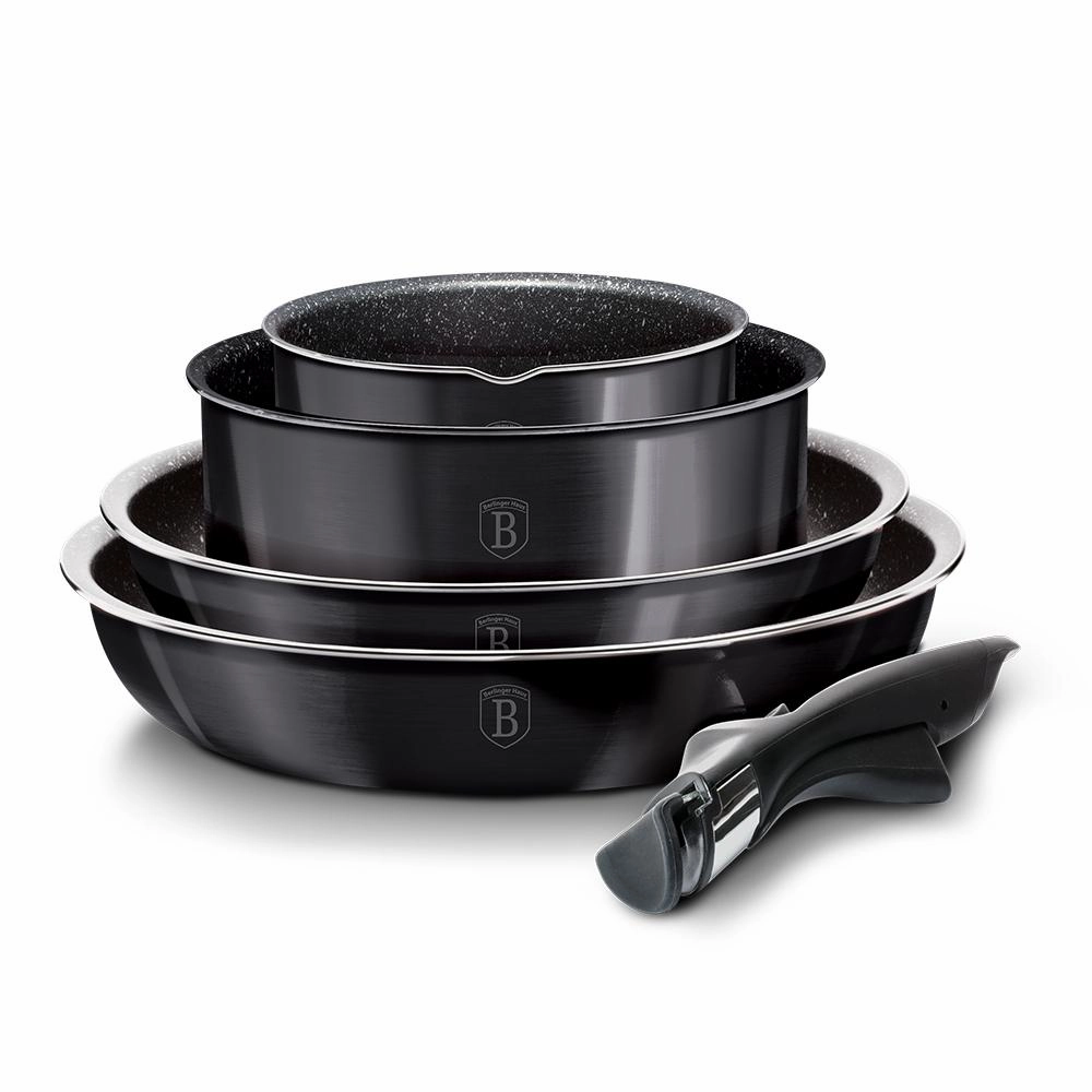 9-Pieces Cookware Set w/ Detached Ergonomic Handle Carbon Pro Collection