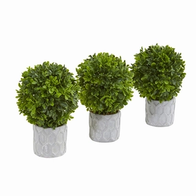 9" Boxwood Artificial Mini Topiary (Set of 3) Faux Florals online special