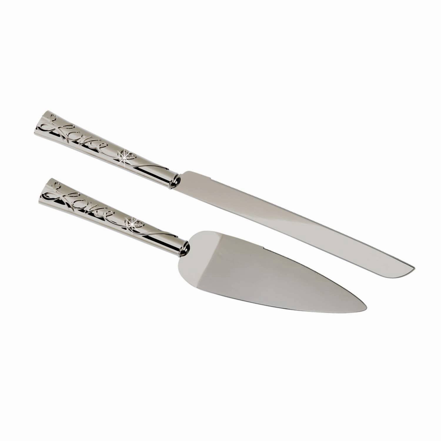 "love" Cake Knife & Server Set In Nickel Cutlery knife sets deals
