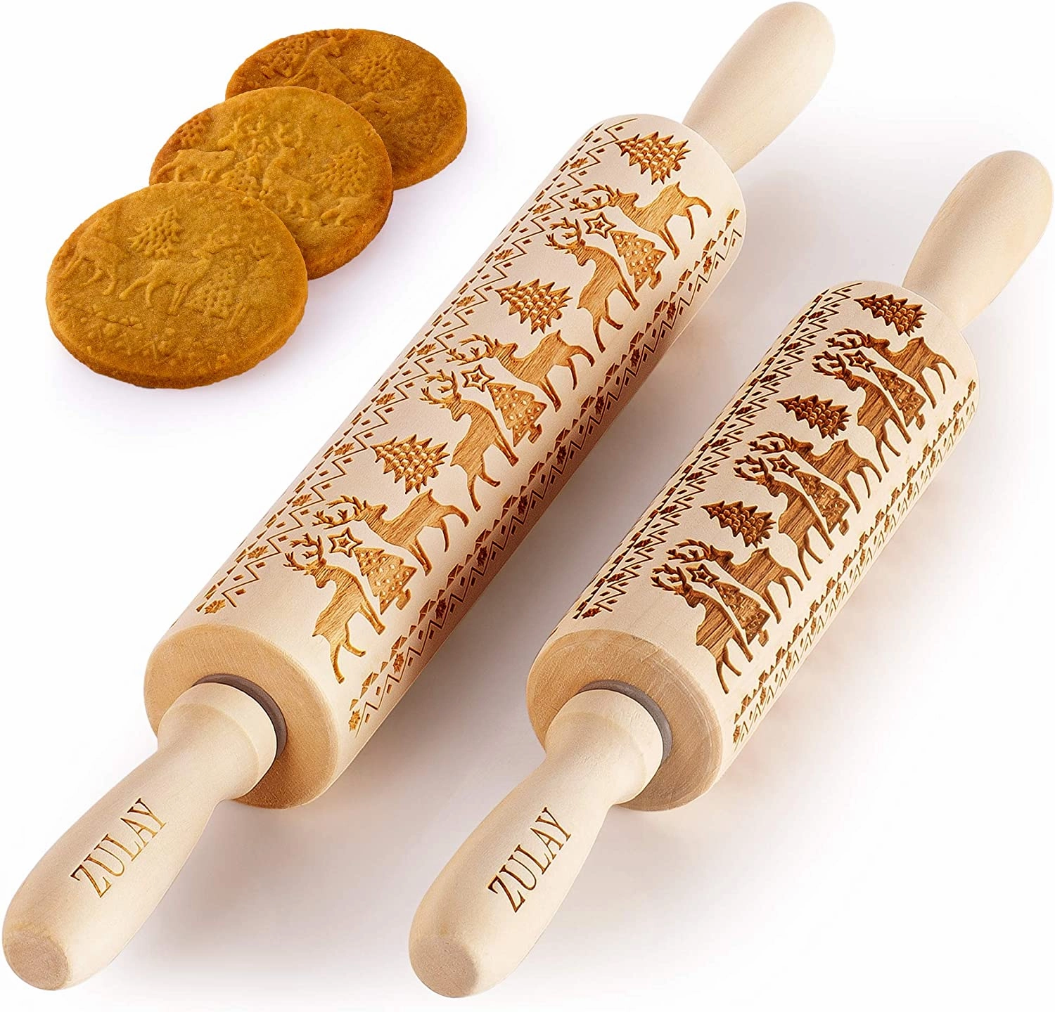 (Set of 2) Wooden Carved Christmas Rolling Pin Bakeware online promo