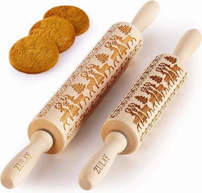 (Set of 2) Wooden Carved Christmas Rolling Pin Bakeware online promo