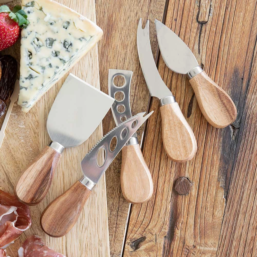 Acacia Wood 5 Piece Cheese Knife Set