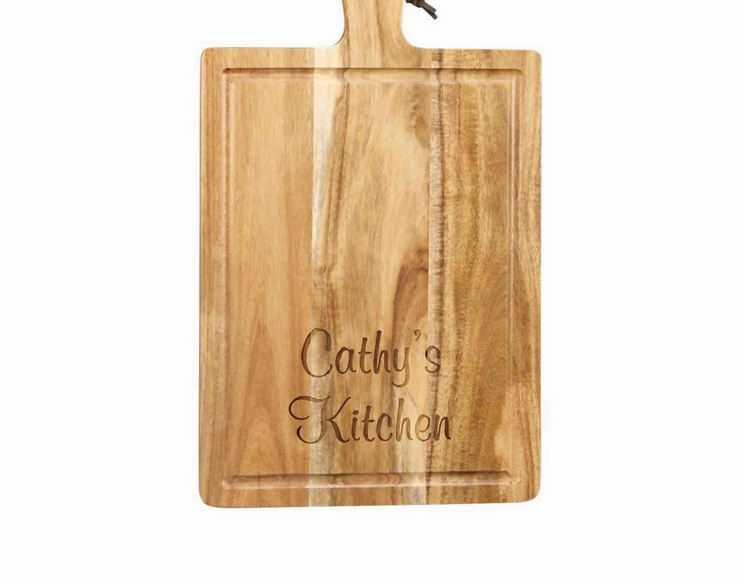 Acacia Wood Cutting Board With Handle In Natural Brown