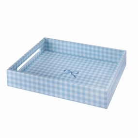 Addison Ross Blue Gingham Lacquer Tray (16x14) Decorative Trays cheap sale