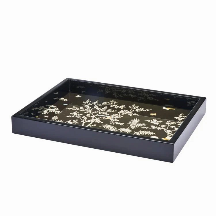 Addison Ross Chinoiserie Black Lacquer Tray (11x8) Decorative Trays cheap sale