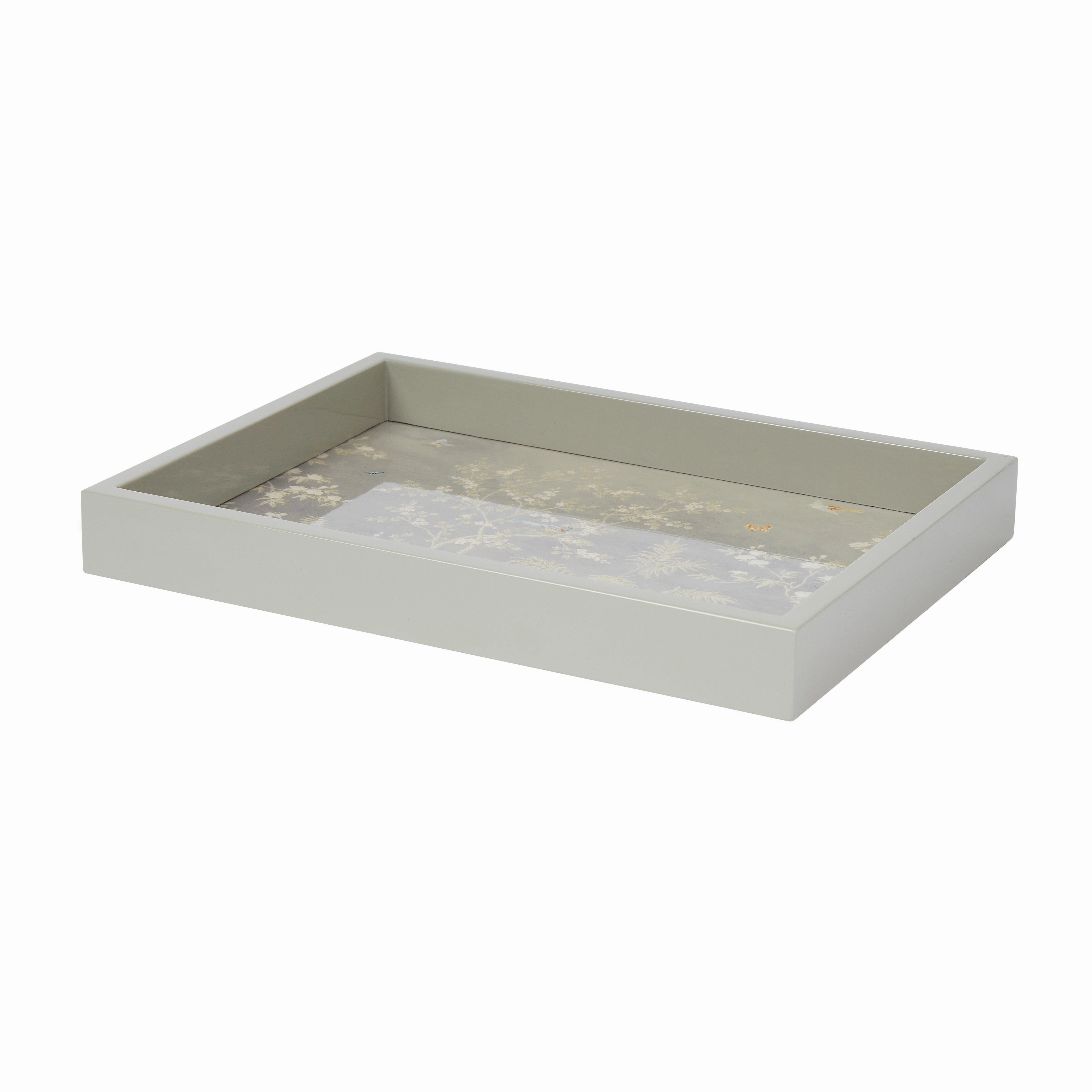 Addison Ross Chinoiserie Gray Lacquer Tray (11x8) Decorative Trays cheap sale