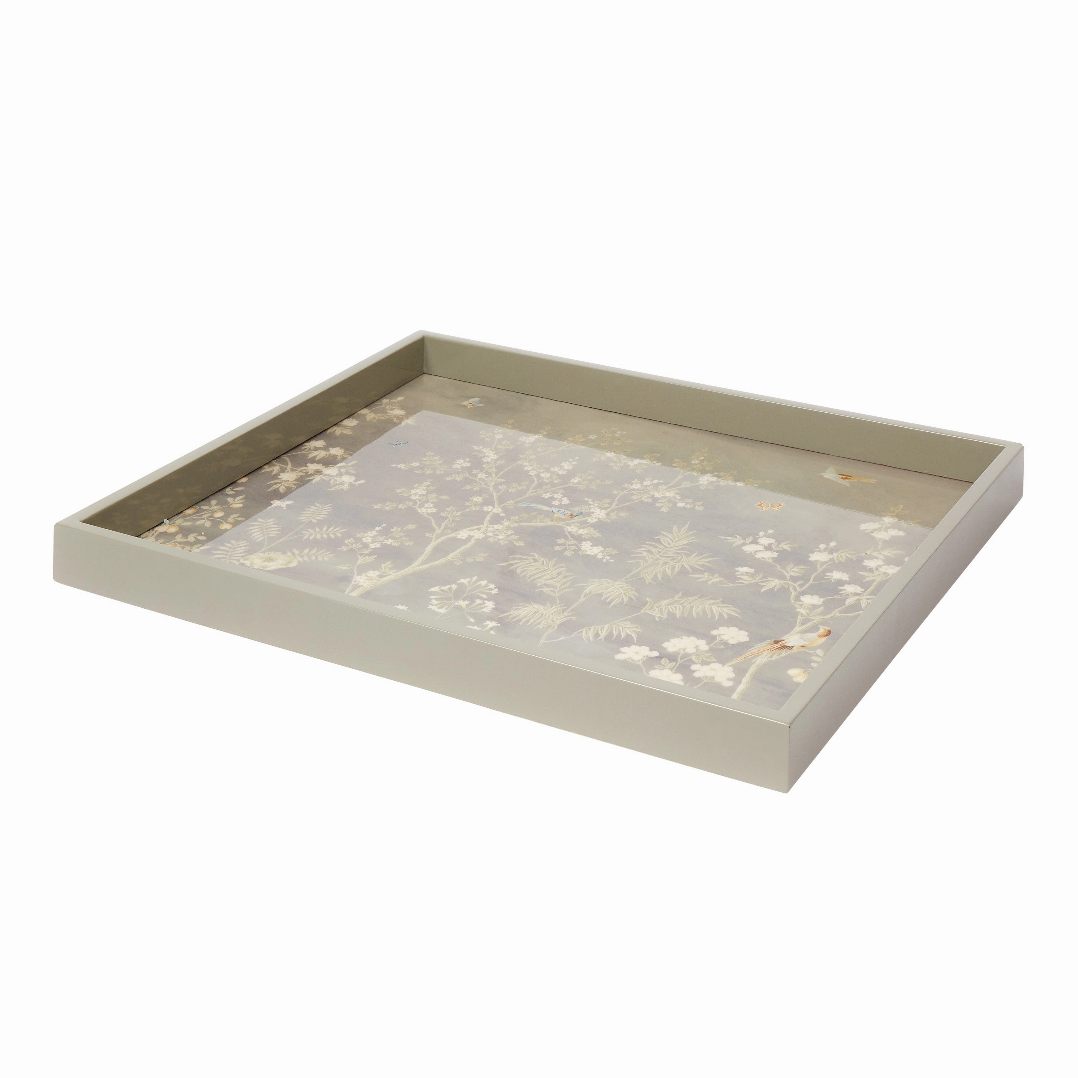 Addison Ross Chinoiserie Grey Lacquer Tray (16x14) Decorative Trays cheap sale