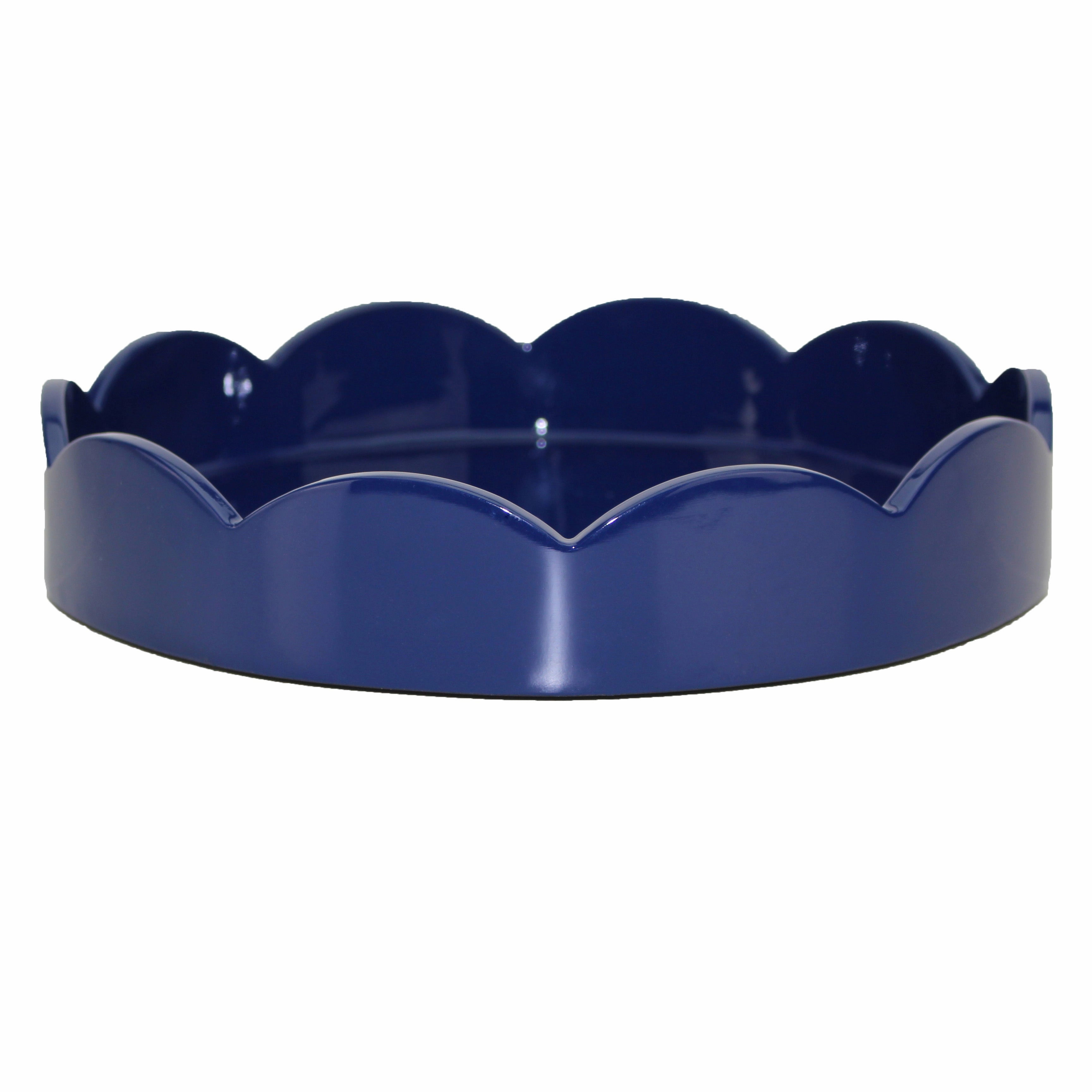Addison Ross Lacquer Round Scalloped Tray (Navy Blue) 8.5" Decorative Trays cheap sale