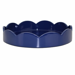 Addison Ross Lacquer Round Scalloped Tray (Navy Blue) 8.5" Decorative Trays cheap sale