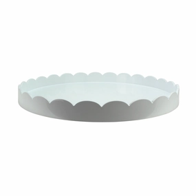 Addison Ross Lacquer Round Scalloped Tray (White) 20" Decorative Trays cheap sale