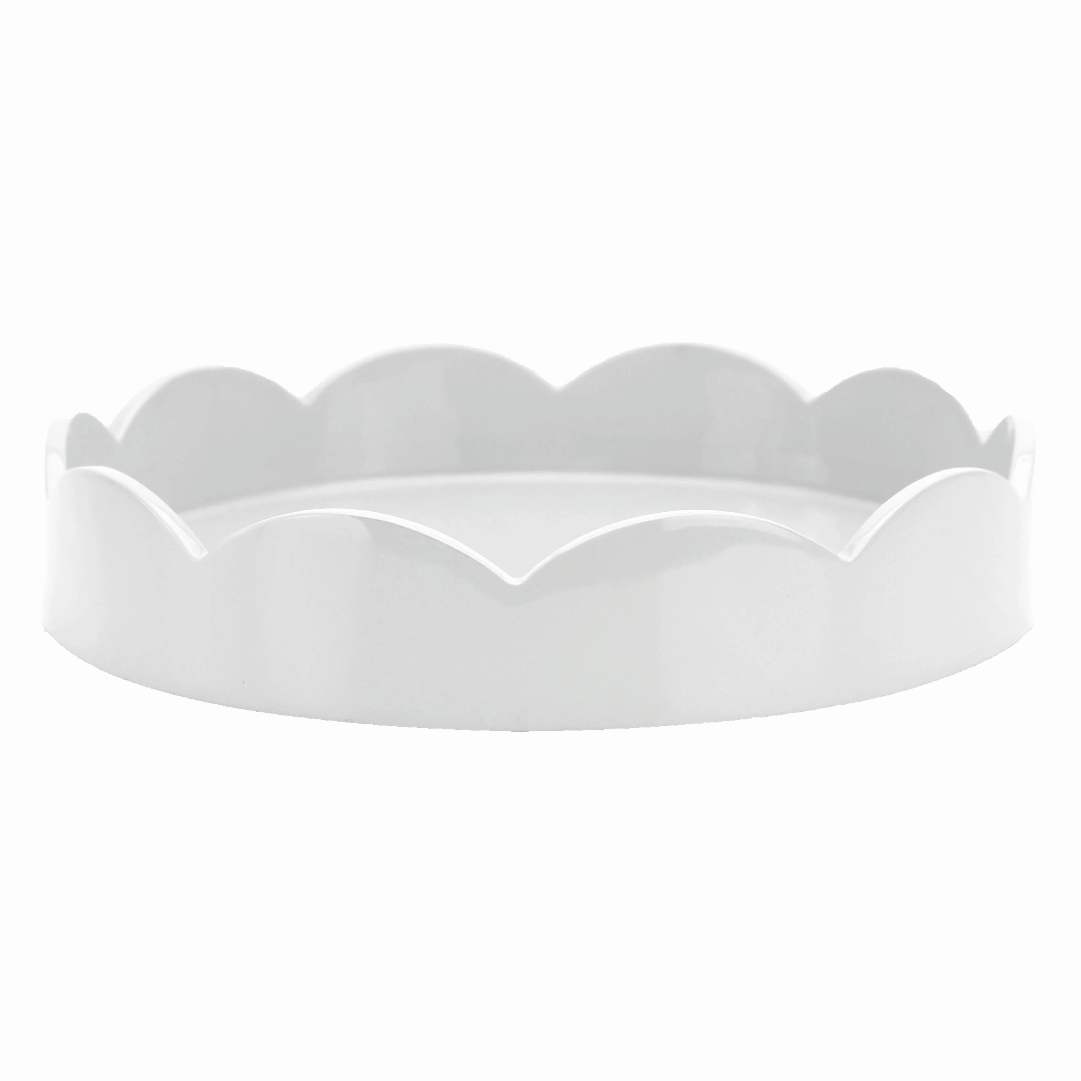 Addison Ross Lacquer Round Scalloped Tray (White) 8.5" Decorative Trays cheap sale