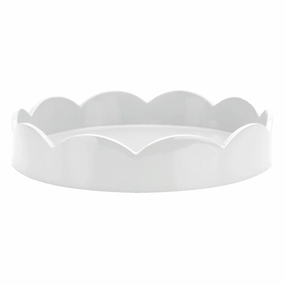 Addison Ross Lacquer Round Scalloped Tray (White) 8.5" Decorative Trays cheap sale