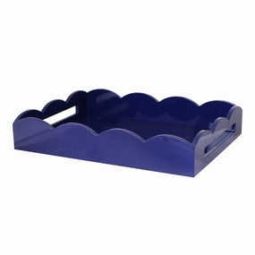 Addison Ross Lacquer Scalloped Tray 17x13 (Navy Blue) Decorative Trays cheap sale