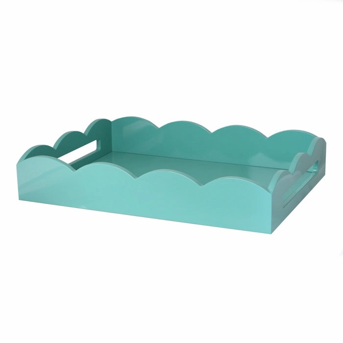 Addison Ross Lacquer Scalloped Tray 17x13 (Turquoise) Decorative Trays cheap sale