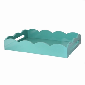 Addison Ross Lacquer Scalloped Tray 17x13 (Turquoise) Decorative Trays cheap sale