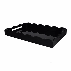 Addison Ross Lacquered Scalloped Ottoman Tray (Black) 26x17 Decorative Trays cheap sale
