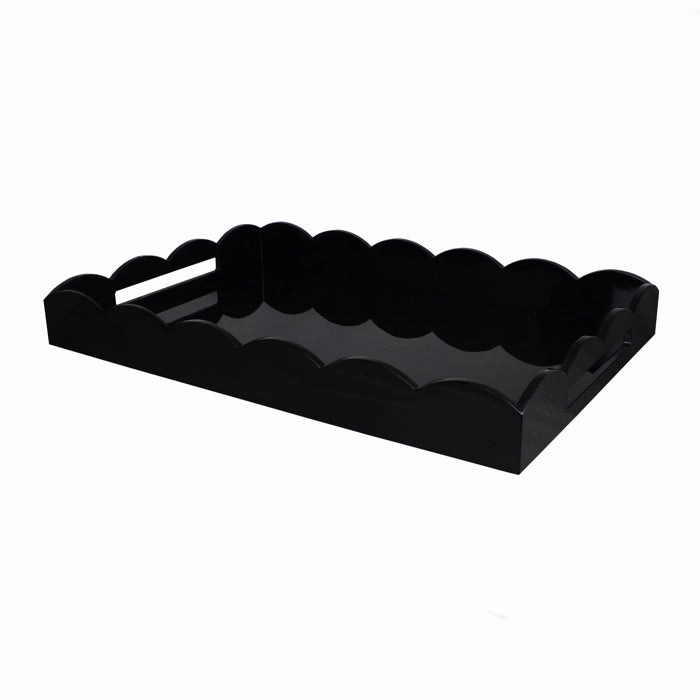 Addison Ross Lacquered Scalloped Ottoman Tray (Black) 26x17 Decorative Trays cheap sale