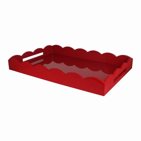 Addison Ross Lacquered Scalloped Ottoman Tray (Burgundy) 26x17 Decorative Trays cheap sale