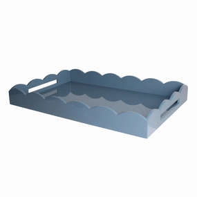 Addison Ross Lacquered Scalloped Ottoman Tray (Chambray) 26x17 Decorative Trays cheap sale
