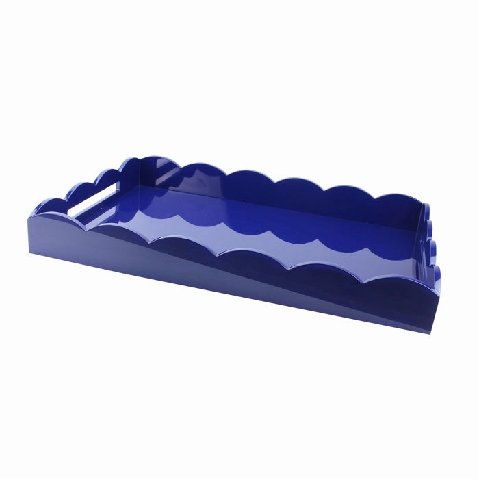 Addison Ross Lacquered Scalloped Ottoman Tray (Navy Blue) 26x17 Decorative Trays cheap sale