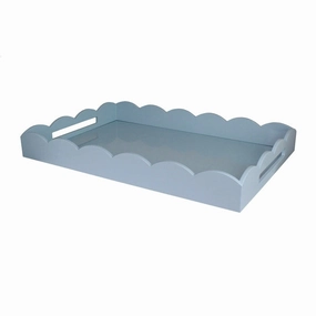 Addison Ross Lacquered Scalloped Ottoman Tray (Pale Denim) 26x17 Decorative Trays cheap sale