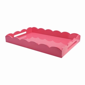 Addison Ross Lacquered Scalloped Ottoman Tray (Pink) 26x17 Decorative Trays cheap sale