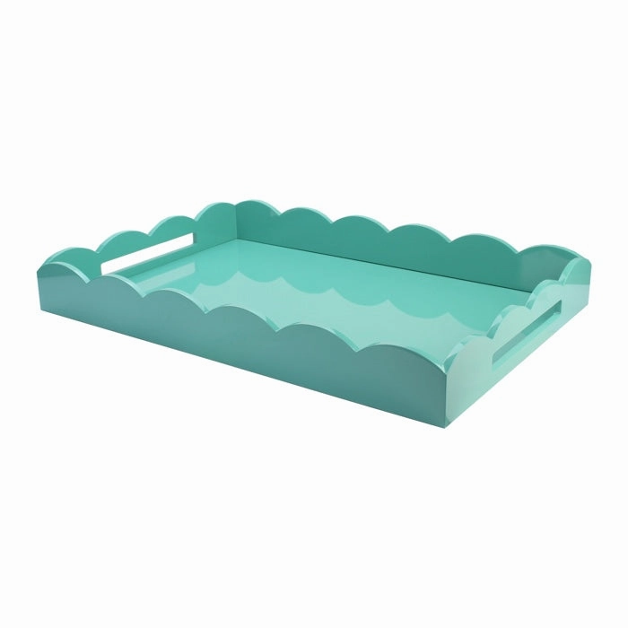 Addison Ross Lacquered Scalloped Ottoman Tray (Turquoise) 26x17 Decorative Trays cheap sale